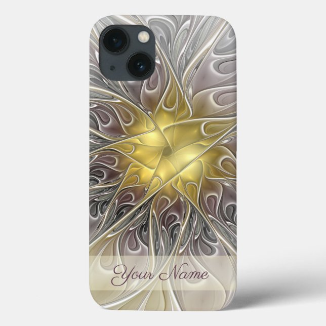 Coques Case-Mate iPhone Fleur abstraite moderne en or prospère Nom (Verso)