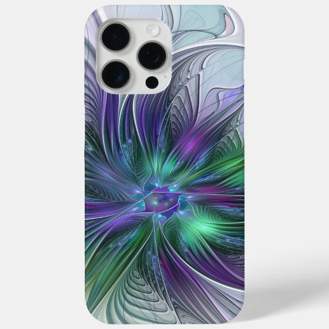 Coques Case-Mate iPhone Fleur Abstraite Moderne Fractale Verte Violette (Verso)