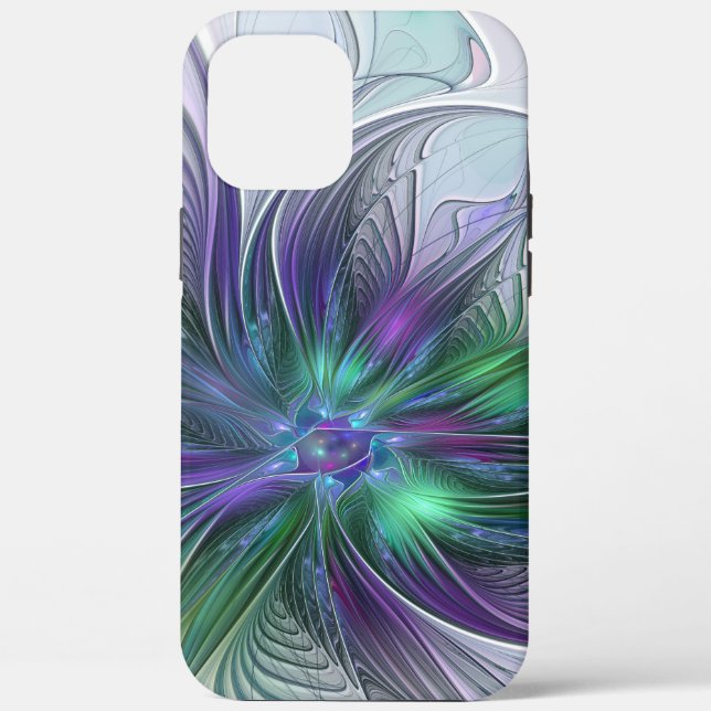 Coques Case-Mate iPhone Fleur Abstraite Moderne Fractale Verte Violette (Verso)