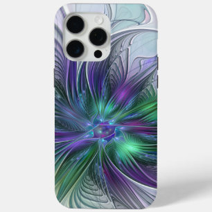 Coque Case-Mate iPhone Fleur Abstraite Moderne Fractale Verte Violette
