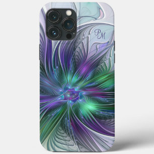 Case-Mate iPhone Case Fleur Abstraite Verte Violette Art Fractal Initial
