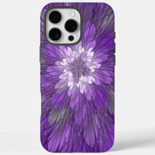 Coque iPhone 16 Pro Max Fleur abstraite violette psychédélique Art fractal