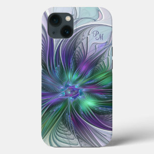 Case-Mate iPhone Case Fleur Abstraite Violette Verte Art Fractal Initial