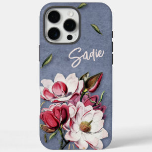 Coque iPhone 16 Pro Max Fleur Bleu Denim Monogrammé