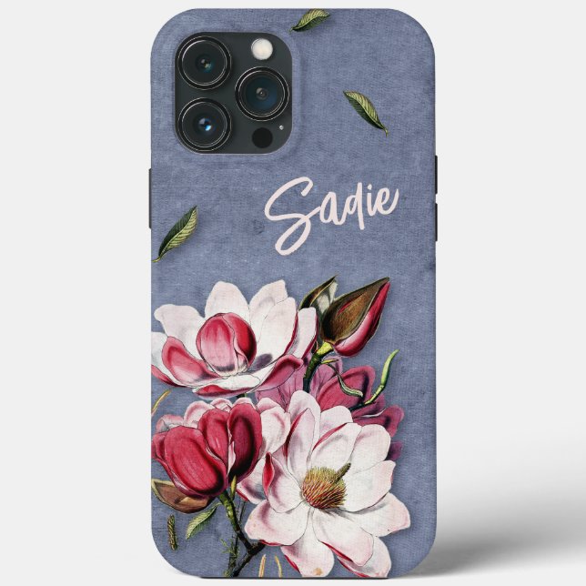 Coques Case-Mate iPhone Fleur Bleu Denim Monogrammé (Verso)