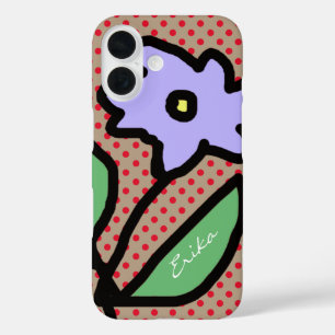 Coque Pour iPhone 16 fleur bleue, points & nom