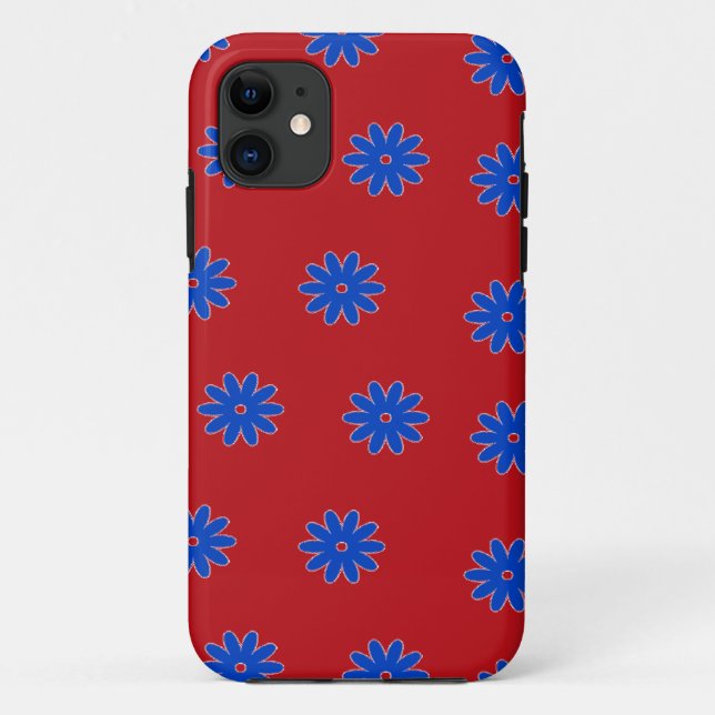 Coques Case-Mate iPhone Fleur bleue sur rouge (Dos)