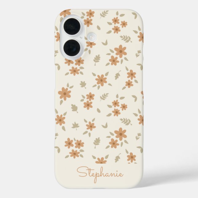 Coques Case-Mate iPhone Fleur Bohème Florale Ditsy Neutre Beige Nom (Verso)