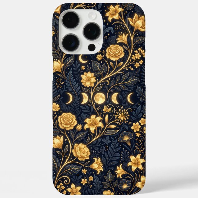 Coques Case-Mate iPhone Fleur botanique d'or de minuit (Verso)
