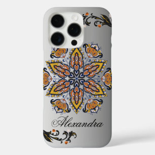 Coque iPhone 16 Pro Fleur céleste - Mandala noir et blanc