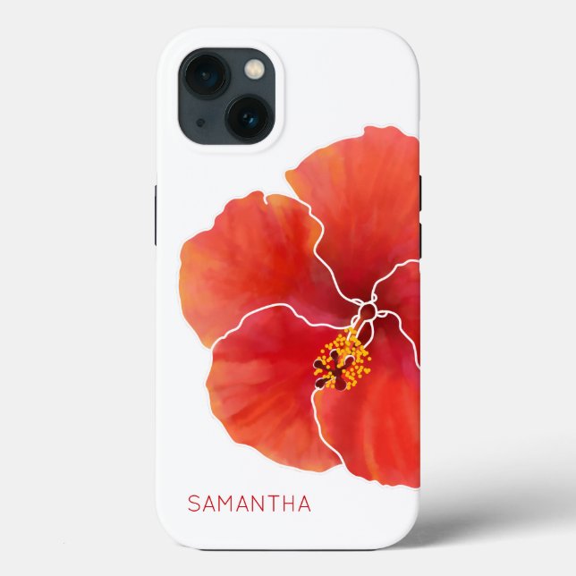 Coques Case-Mate iPhone Fleur d'aquarelle Tropical Rouge Hibiscus (Verso)