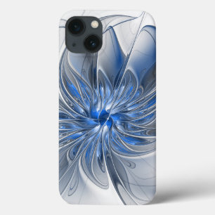 Case-Mate iPhone Case Fleur d'art fractal à l'aquarelle bleue grise abst