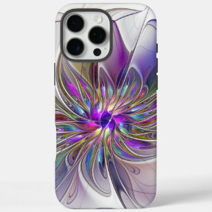 Coque iPhone 16 Pro Max Fleur d'art fractal abstrait énergique et coloré