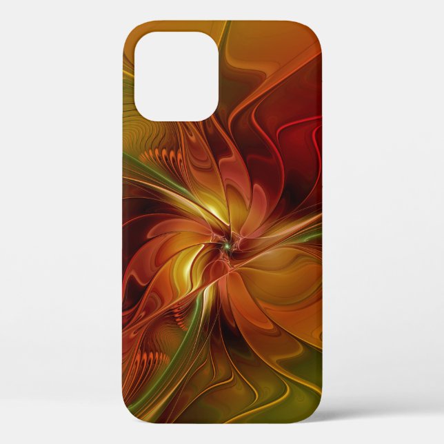 Coques Case-Mate iPhone Fleur d'art fractal abstraite rouge orange marron  (Verso)