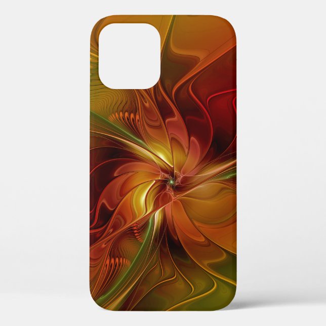 Coques Case-Mate iPhone Fleur d'art fractal abstraite rouge orange marron  (Verso)
