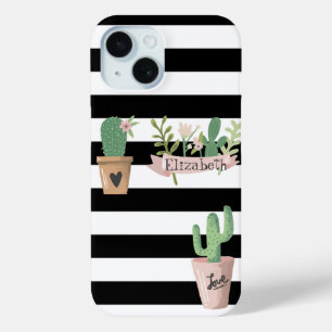 Coque Case-Mate iPhone Fleur de Cactus Rayures Noires et Blanches
