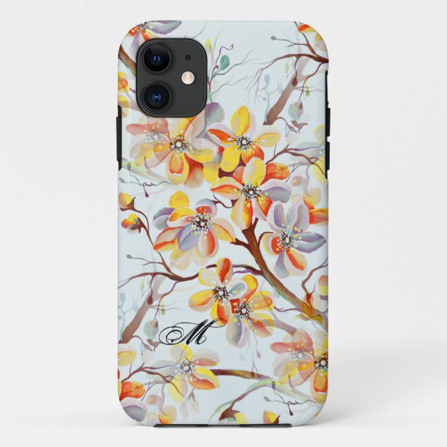 Coques Case-Mate iPhone Fleur de cerisier Sakura Aquarelle Monogramme (Dos)