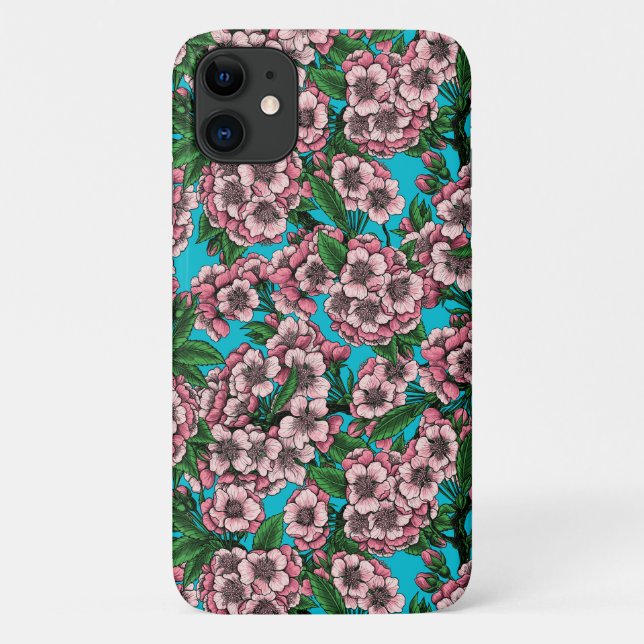 Coques Case-Mate iPhone Fleur de cerisier sur bleu (Dos)
