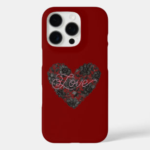 Coque iPhone 16 Pro Fleur de cœur en fausse dentelle noire