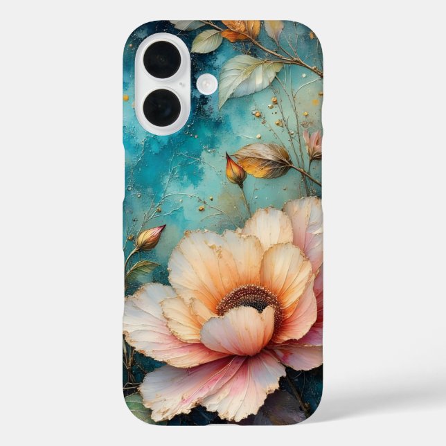 Coques Case-Mate iPhone Fleur de Cosmos Abricot sur fond sarcelle (Verso)