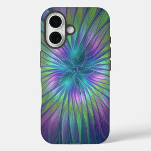 Coque Pour iPhone 16 Fleur de fantaisie abstraite fractale colorée et b