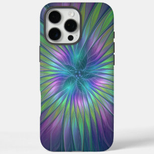 Coque iPhone 16 Pro Max Fleur de fantaisie abstraite fractale colorée et b
