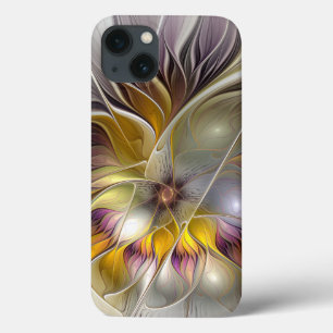 Etui iPhone 13 Fleur de fantaisie fractale moderne colorée abstra