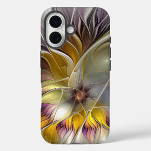 Coque Pour iPhone 16 Fleur de fantaisie fractale moderne colorée abstra
