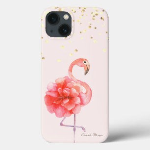 Case-Mate iPhone Case Fleur de Flamant Rose, Confettis Dorés    