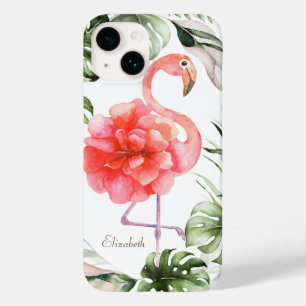 Coque Case-Mate iPhone Fleur de flamant rose, feuille de palmier à confet