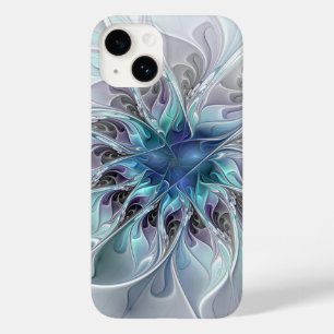 Coque Case-Mate iPhone Fleur de fractale moderne abstraite avec du bleu