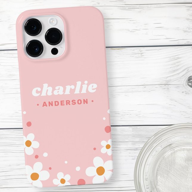 Coques Case-Mate iPhone Fleur de fraise mignonne police rétro rose clair (Cute strawberry blossom retro font light pink Case-Mate iPhone case)