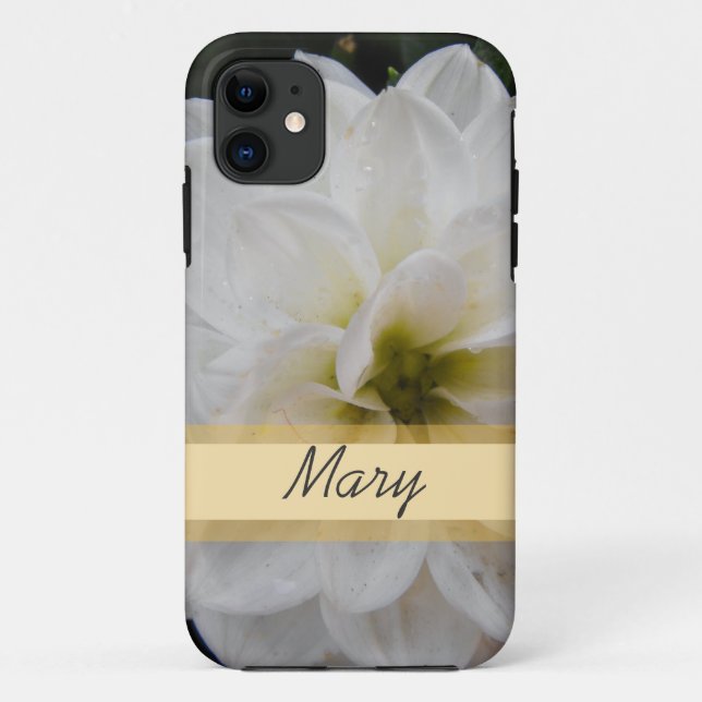 Coques Case-Mate iPhone Fleur de jardin avec nom, dahlia blanche (Dos)