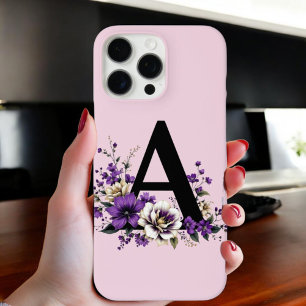 Coque iPhone 16 Pro Max Fleur de lavande : Monogramme Initial 'A'