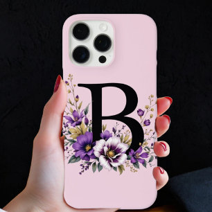 Coque iPhone 16 Pro Max Fleur de lavande : Monogramme Initial 'B'