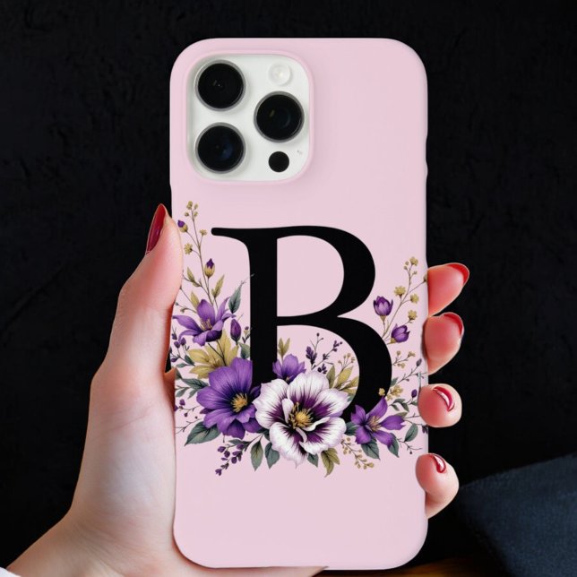 Coques Case-Mate iPhone Fleur de lavande : Monogramme Initial 'B' (Créateur téléchargé)