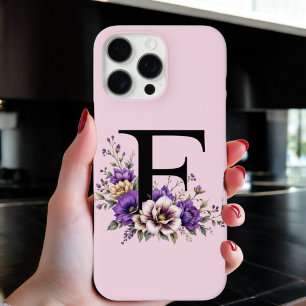 Coque iPhone 16 Pro Max Fleur de lavande : Monogramme Initial 'F'