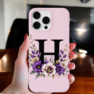 Coque iPhone 16 Pro Max Fleur de lavande : Monogramme Initial 'H'