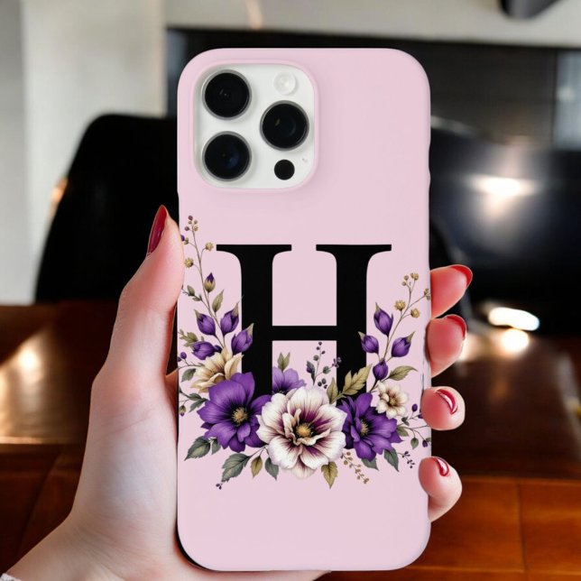Coques Case-Mate iPhone Fleur de lavande : Monogramme Initial 'H' (Créateur téléchargé)