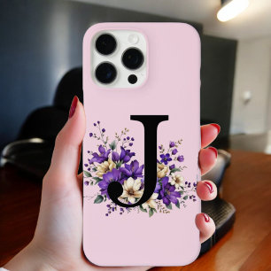 Coque iPhone 16 Pro Max Fleur de lavande : Monogrammé Initial 'J'