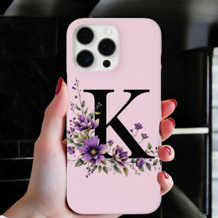 Coque iPhone 16 Pro Max Fleur de lavande : Monogramme Initial 'K'