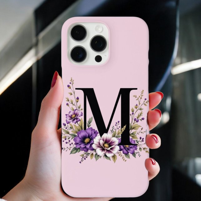 Coques Case-Mate iPhone Fleur de lavande : Monogramme Initial 'M' (Créateur téléchargé)