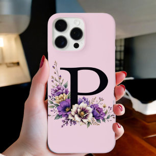 Coque iPhone 16 Pro Max Fleur de lavande : Monogramme Initial 'P'