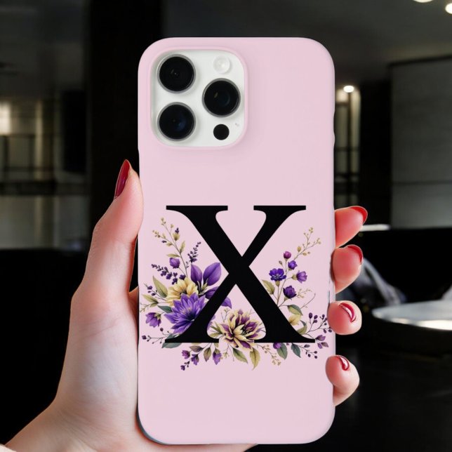Coques Case-Mate iPhone Fleur de lavande : Monogramme Initial 'X' (Créateur téléchargé)