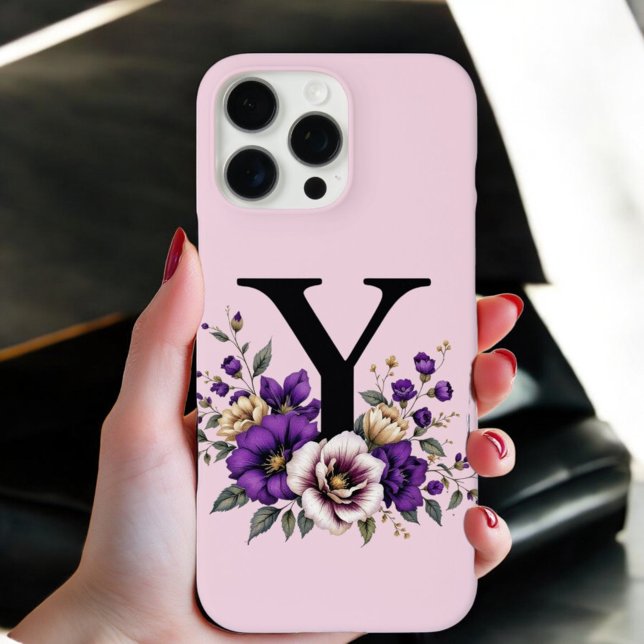 Coques Case-Mate iPhone Fleur de lavande : Monogramme Initial 'Y' (Créateur téléchargé)