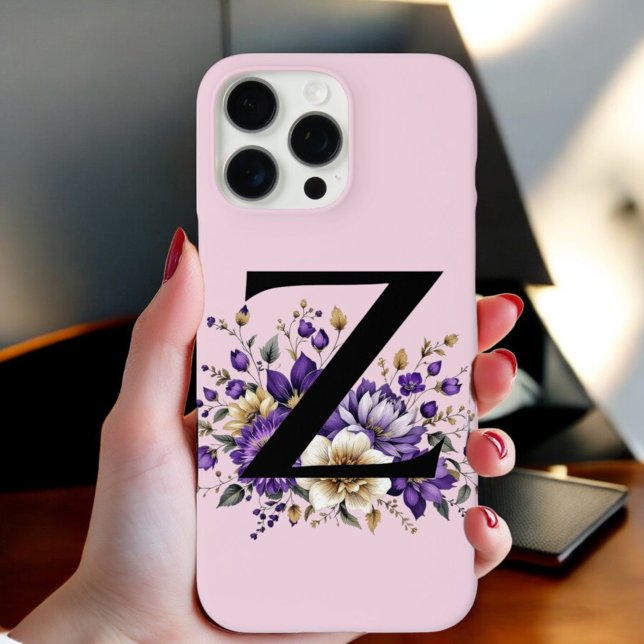 Coques Case-Mate iPhone Fleur de lavande : Monogramme Initial 'Z' (Créateur téléchargé)