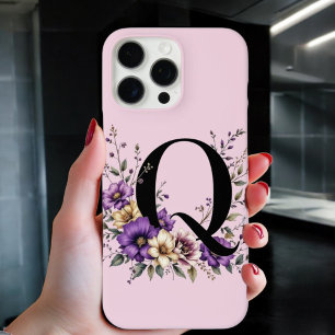 Coque iPhone 16 Pro Max Fleur de lavande : 'Q' initial monogramme