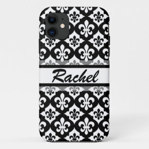 Coque iPhone 11 Fleur De Lis Blanc Noir Motif