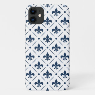 Case-Mate iPhone Case Fleur De Lis bleu foncé motif sur arrière - plan b
