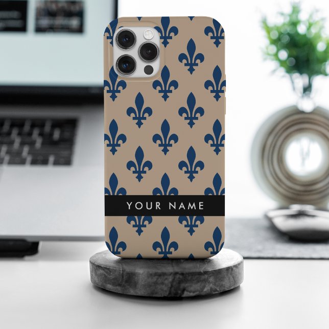 Coques Case-Mate iPhone Fleur de Lis, Bleu Marine sur Beige, Royal, Votre  (Créateur téléchargé)
